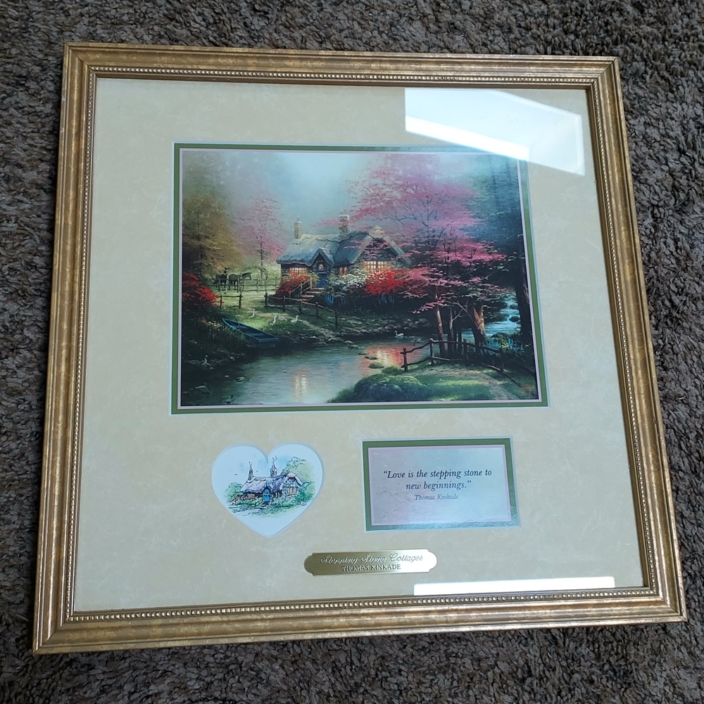 Thomas Kinkade Stepping Stone Cottages Framed Art Print COA 14.25" Square